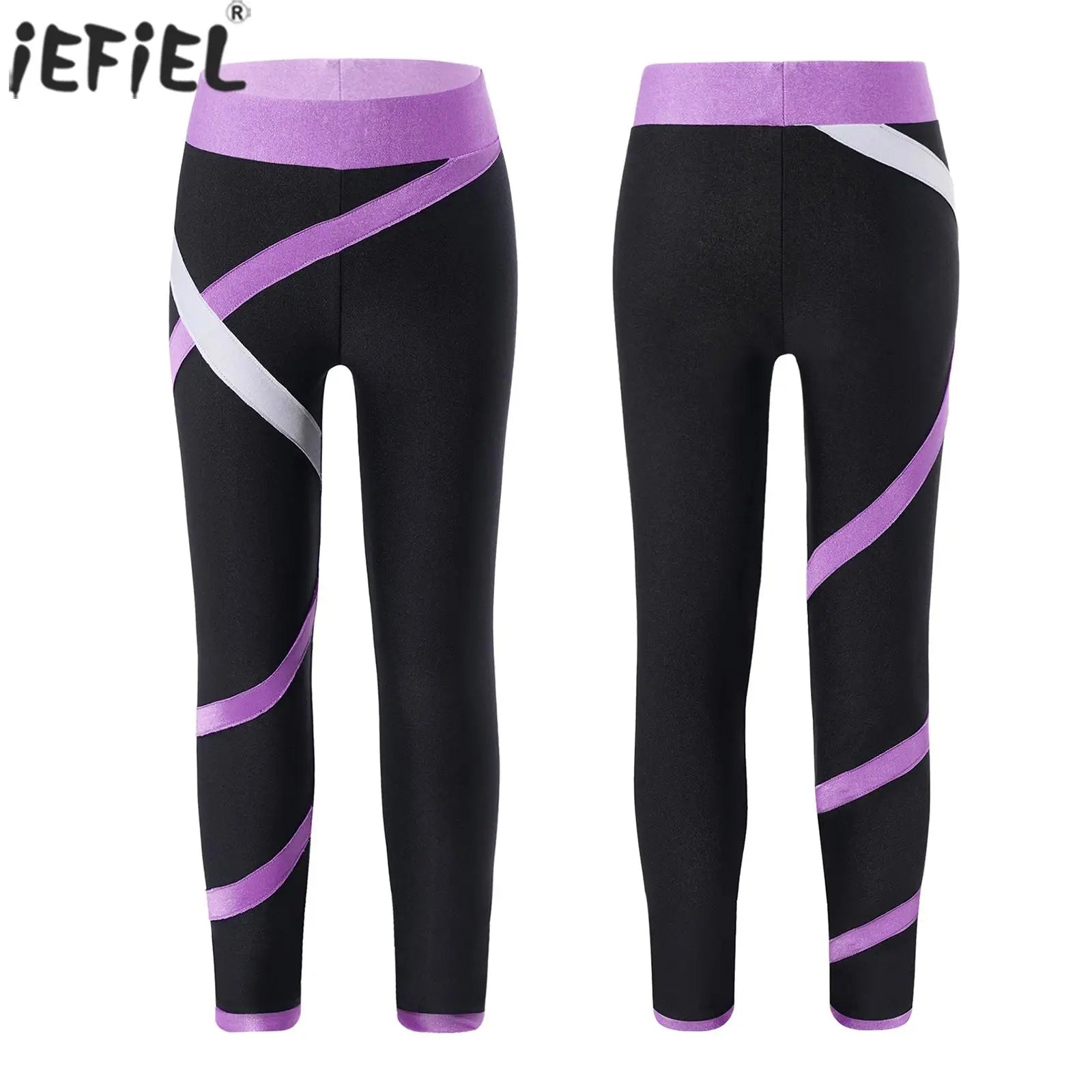 Kids Girls Figure Skating Pants Stretchy Skinny Workout Dance Leggings - GilloServ