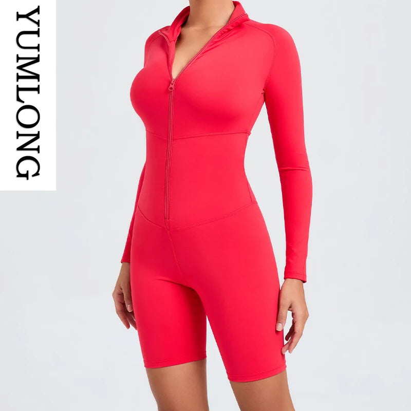 Women Zip-Up Yoga Bodysuit High Waist Athletic Unitard Workout - GilloServ