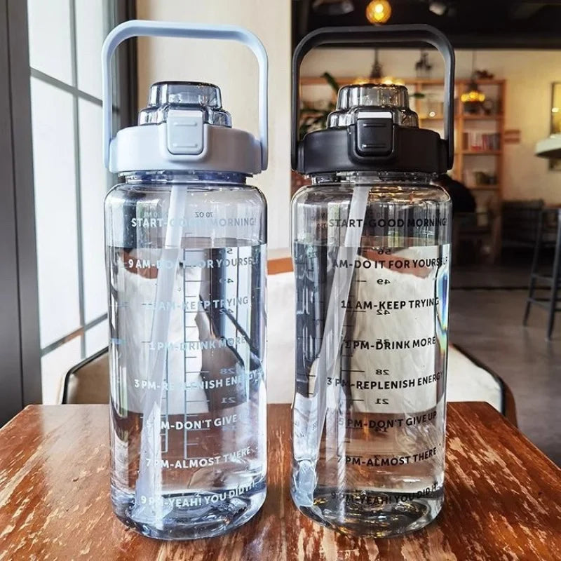2 Liters Straw Plastic Water Bottle Large Capacity Bottle