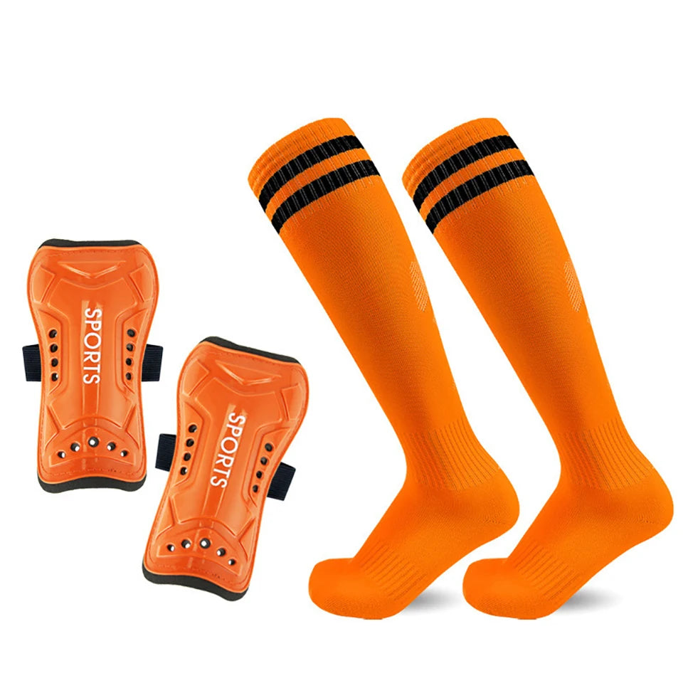 1Pair Soccer Shin Guards Socks Set Football Over Knee Length Socks - GilloServ