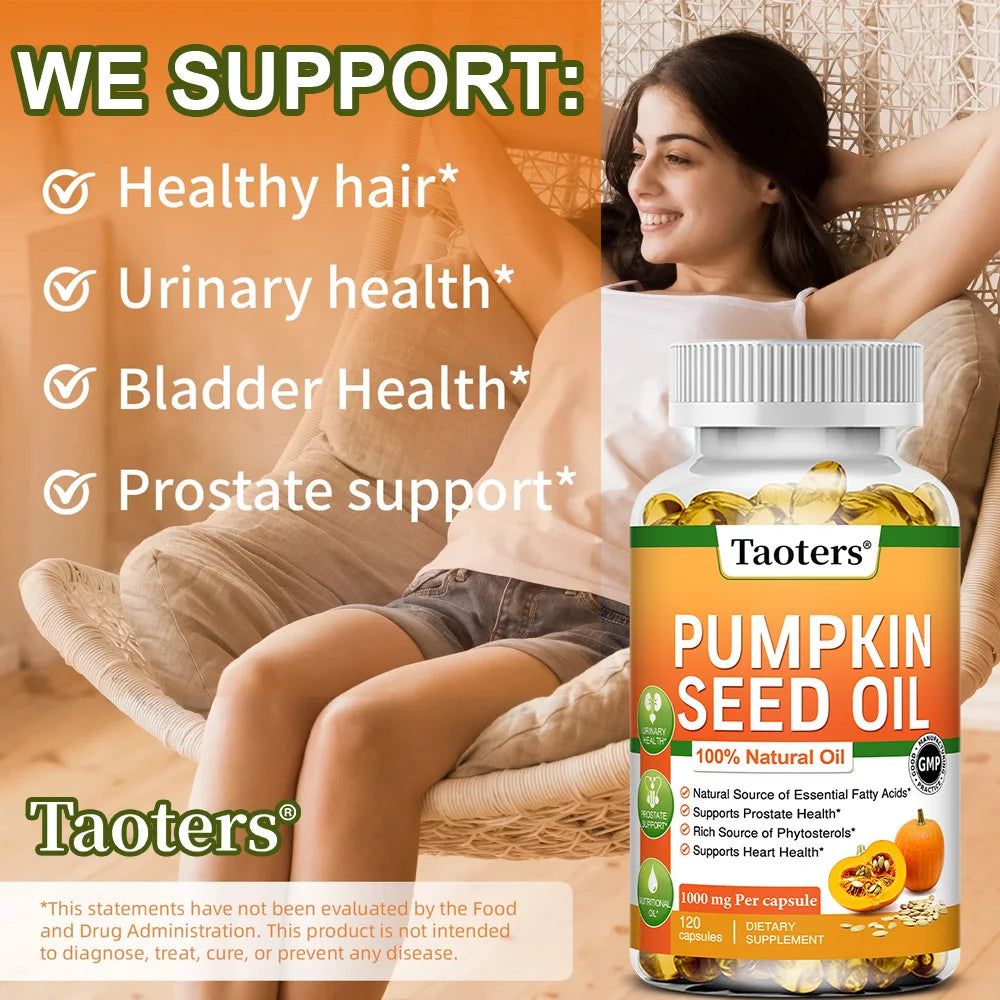 Pumpkin Seed Oil - Supports Prostate Health and Hair Growth, Enhances Brain Function, Urinary Tract Support - 120 Capsules - GilloServ