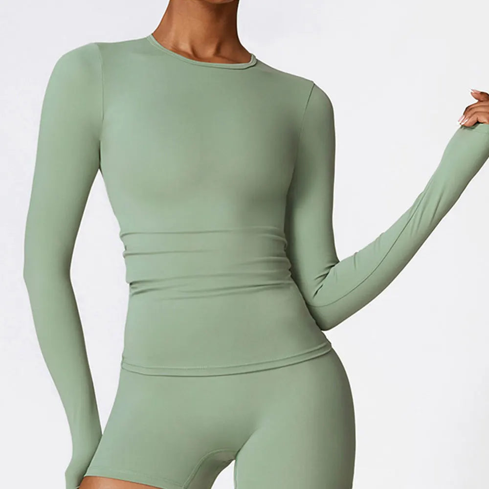 Yoga T-shirts Solid Sports Top Long Sleeve Gym Workout Gym Sport Wear - GilloServ