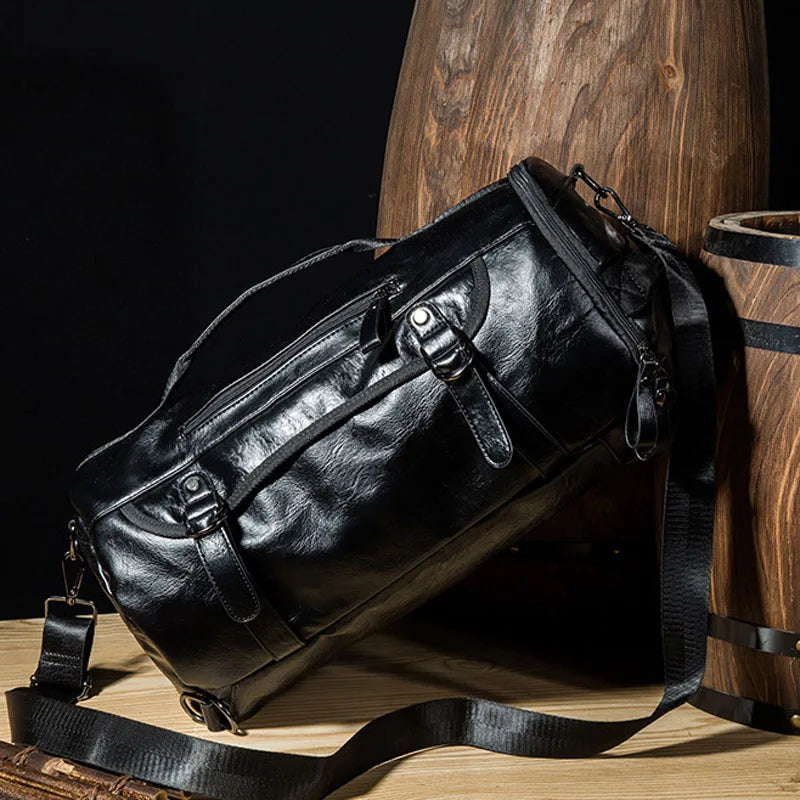 Men Leather Bucket Backpack Multifunctional Travel Bag Large Capacity - GilloServ