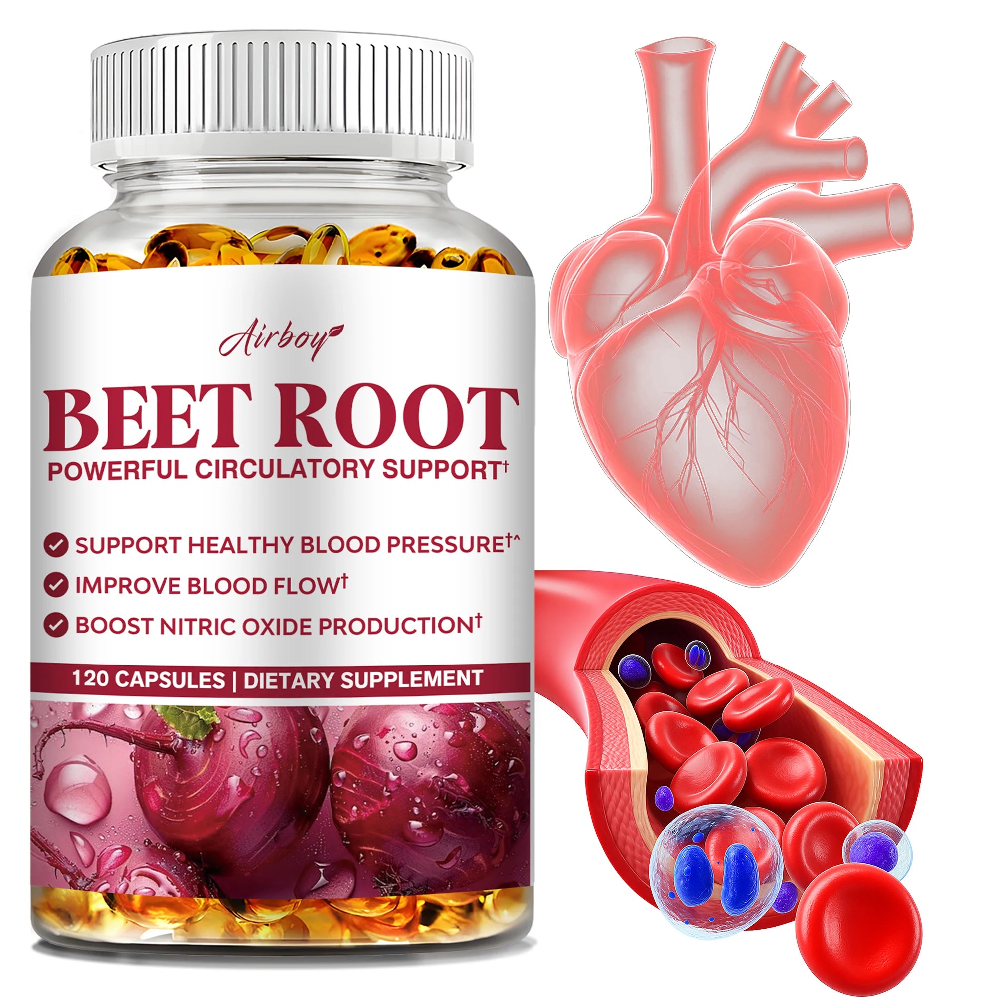 Beetroot - Maintain Healthy Blood Pressure, Improve Blood Circulation, Support Heart and Cardiovascular Health - 120 Capsules - GilloServ