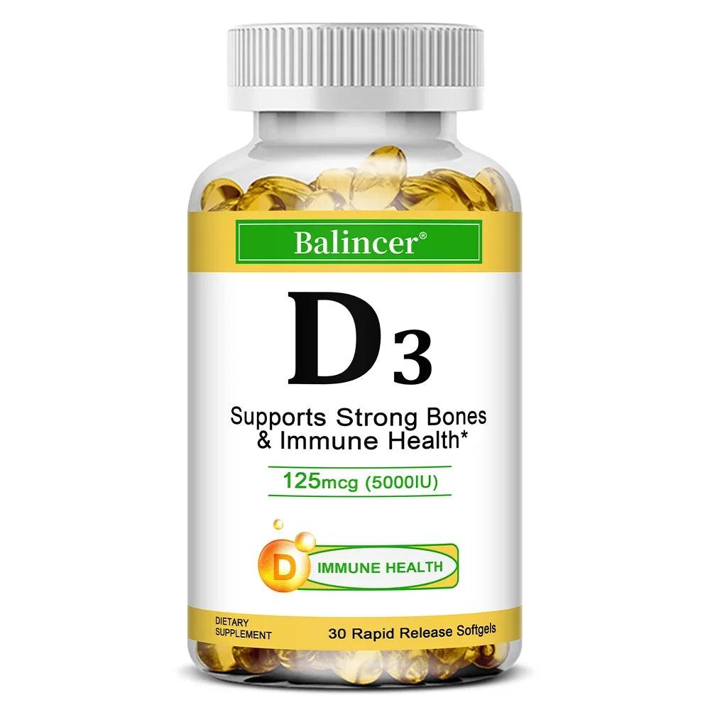 Balincer Vitamin D3 5000 IU (125 Mcg), Dietary Supplement for Bone, Teeth, Muscle and Immune Health Support, 30/60/120 Softgels - GilloServ