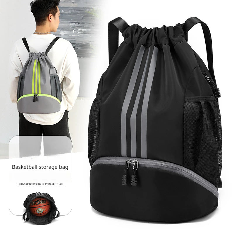 Drawstring Backpack With Ball Shoe Compartment Gym Bags - GilloServ
