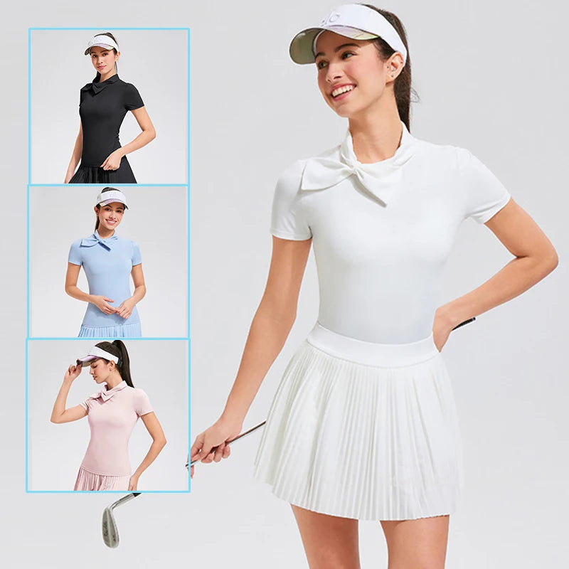 New Golf Clothing Bow Collar Tennis Top Short-sleeve Quick-Dry Golf T-shirt Sportswear - GilloServ
