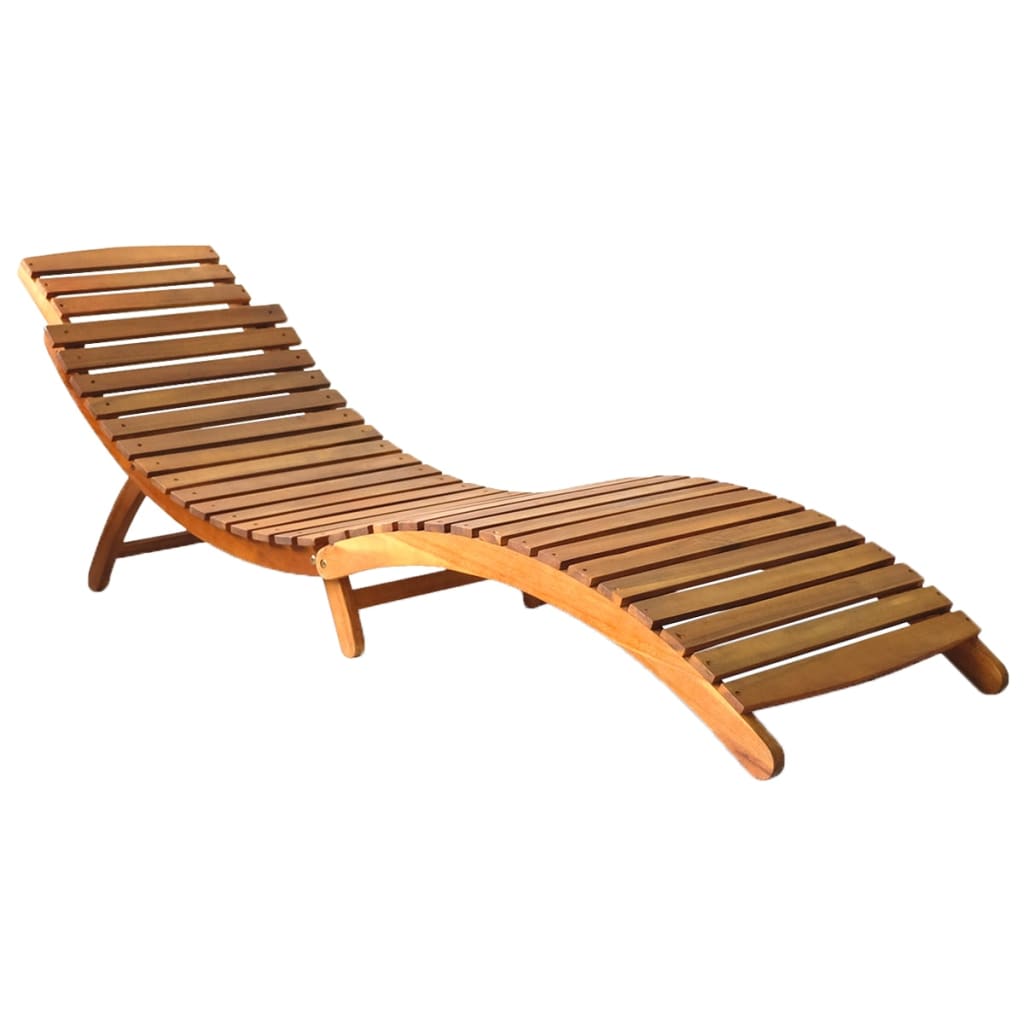 XL Patio Sun Lounger with Cushion Solid Acacia Wood - GilloServ