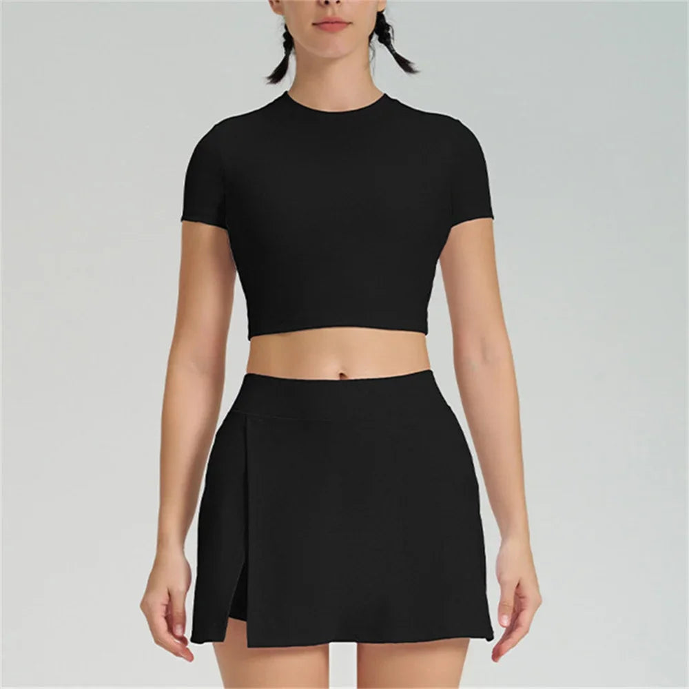 2PCS Pad Sports Crop Tops Women Shirt Yoga Set - GilloServ