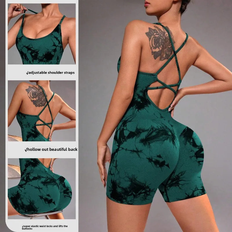 Yoga Sets Gym Jumpsuits Women Sports Overalls Lycra Active Wear Fitness Clothing Workout Clothes for Women Short Outfits - GilloServ