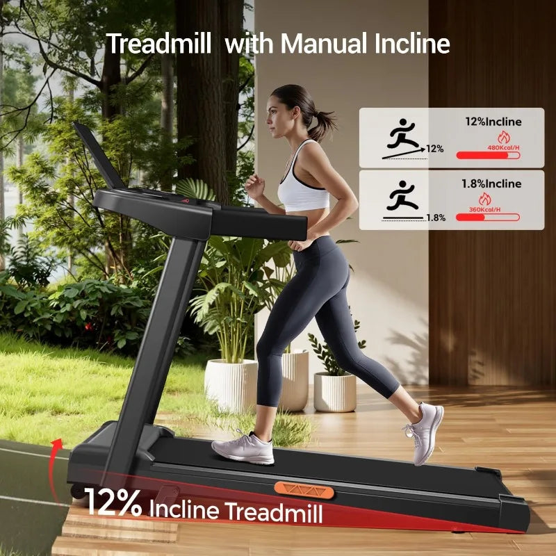 12% Incline Treadmill with Handle, 3-in-1 Portable Treadmills for Home, Foldable Treadmills with 300 Lbs Weight Capacity - GilloServ