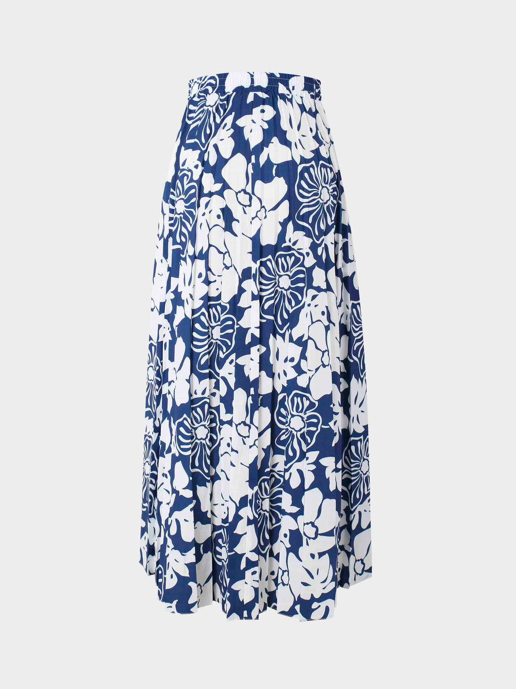 Covered Band Pleated Skirt 37"-Blue Floral