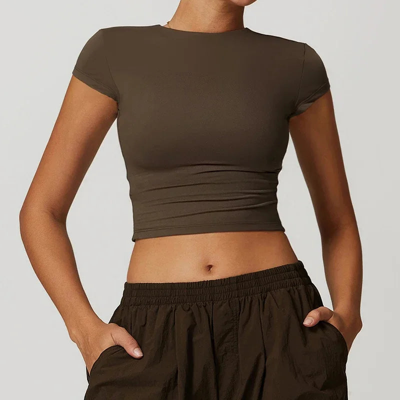 Yoga T-shirt Women Casual Sports Slim Fit Gym Top Short Sleeve Quick-Dry - GilloServ