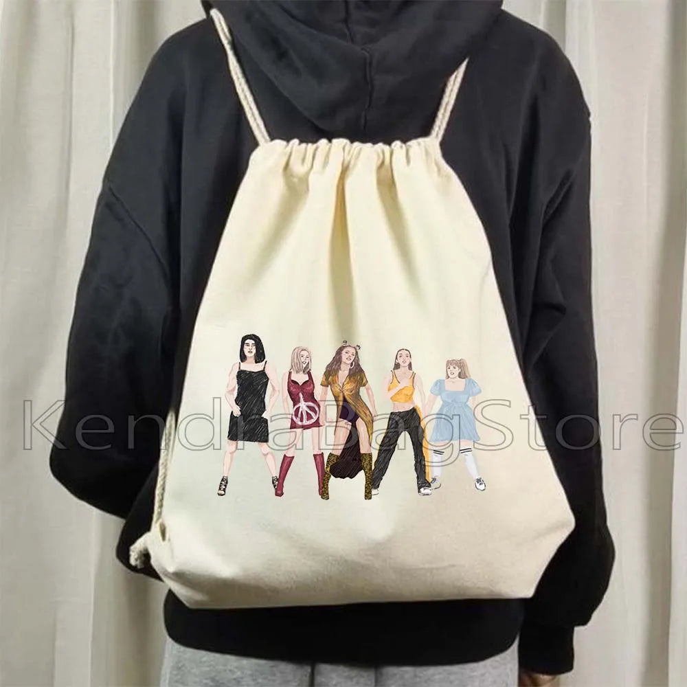 Fashion Spice Girls Print Canvas Drawstring Bags Soccer Backpack Gym - GilloServ