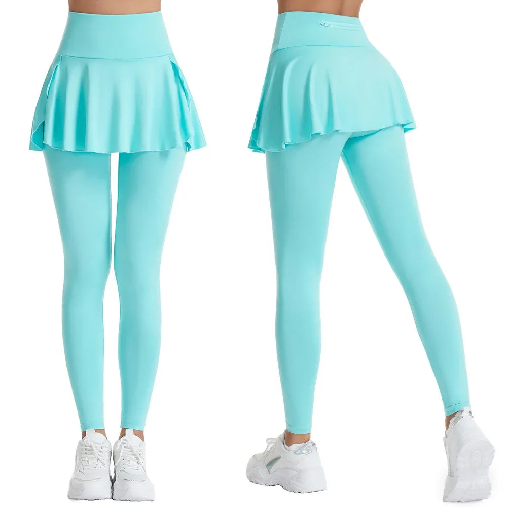 Women High Waist Leggings Solid Color Tennis Pleated Skirts Autumn Winter Fitness Sports - GilloServ