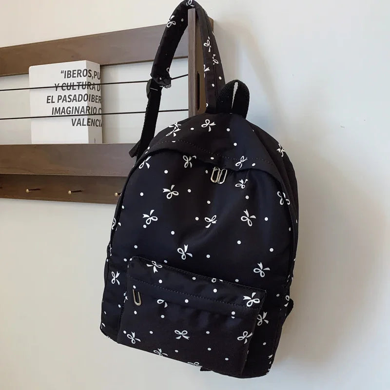 For Women Campus Life Back To School Backpack Playful Bow Print Bookbag Quilted Comfort Multi Pocket Organization System - GilloServ