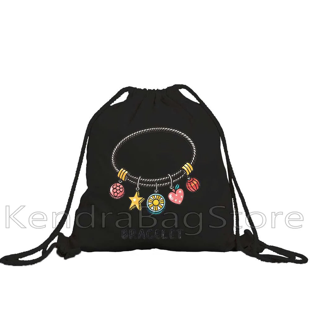 Colorful Cute Bracelet Print Canvas Drawstring Soccer Backpack Gym Yoga - GilloServ