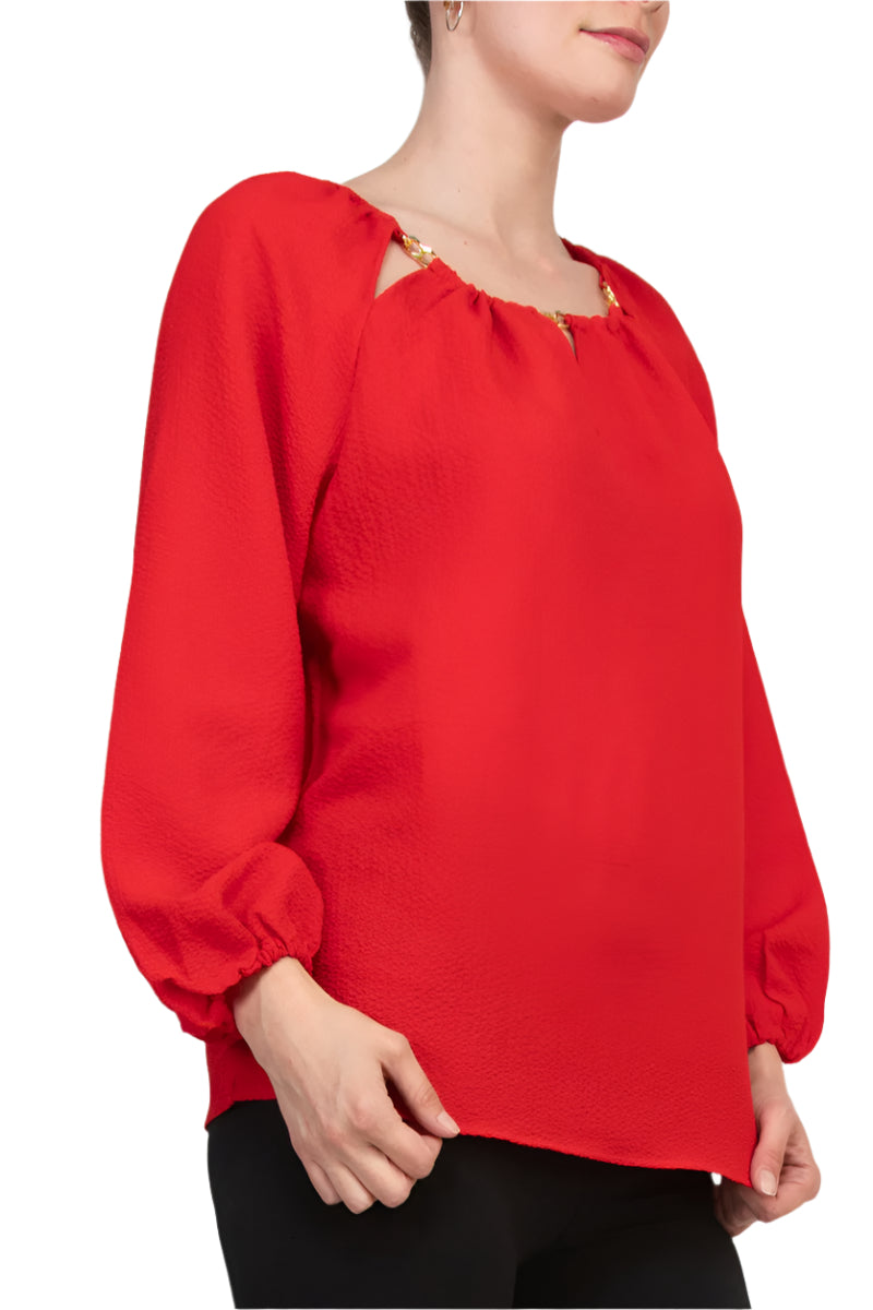 Neck Keyhole Detail Embellished Shoulder Long Elastic