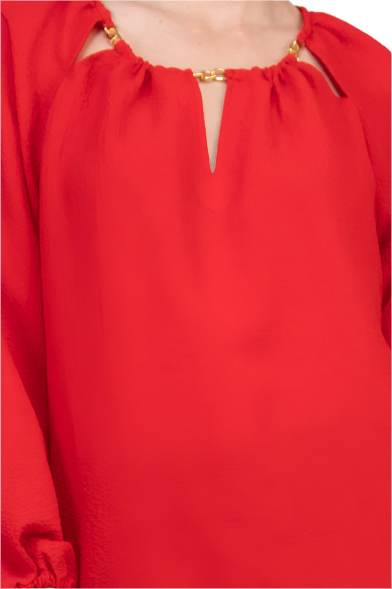 Neck Keyhole Detail Embellished Shoulder Long Elastic