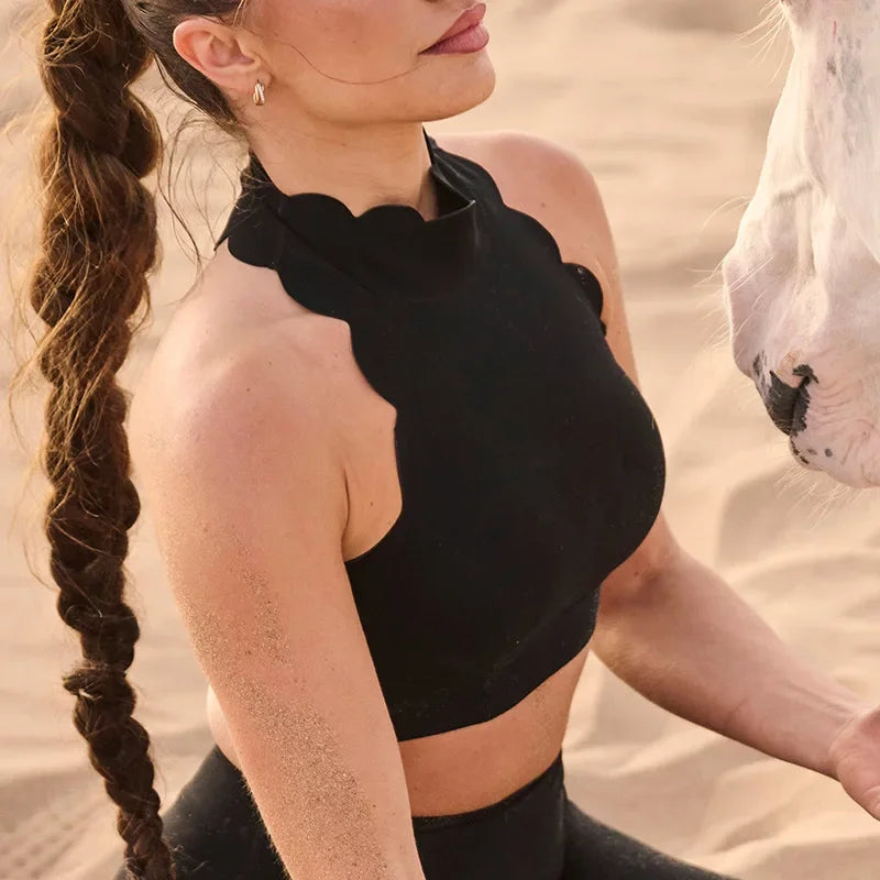 Women's Hollow-out Lace Tight Top With Chest Pad Nude Feel