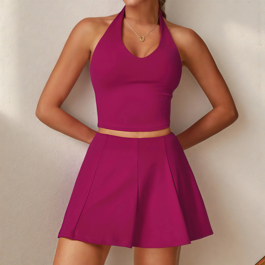 Women’s 2-Piece Tracksuit Yoga Set with Tennis Skirt, Short Sports Suit Gym Outfit, Fitness Golf Dress Activewear Workout Clothe - GilloServ