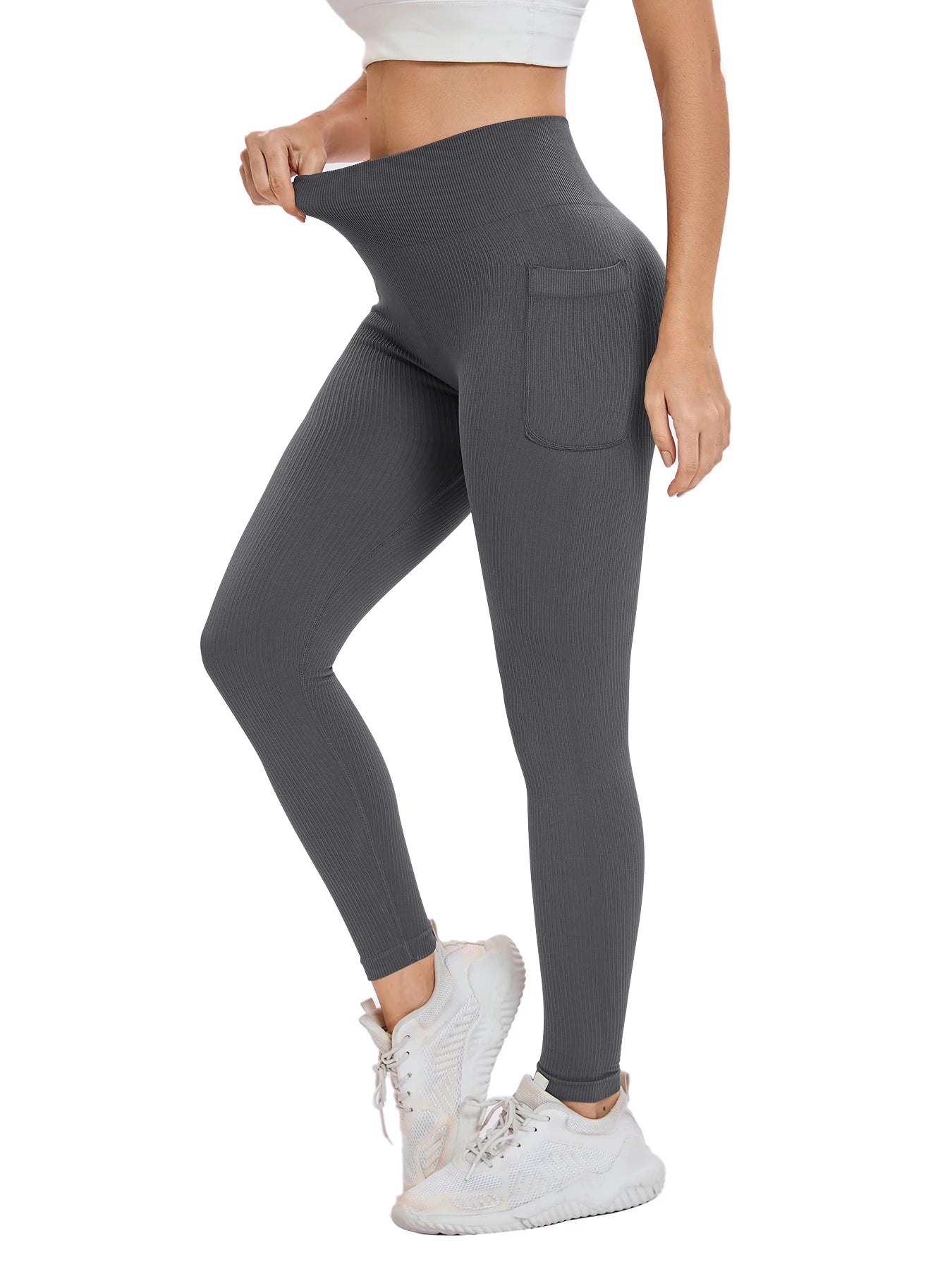 Women's solid color threaded sports leggings Yoga wear with pocket - GilloServ