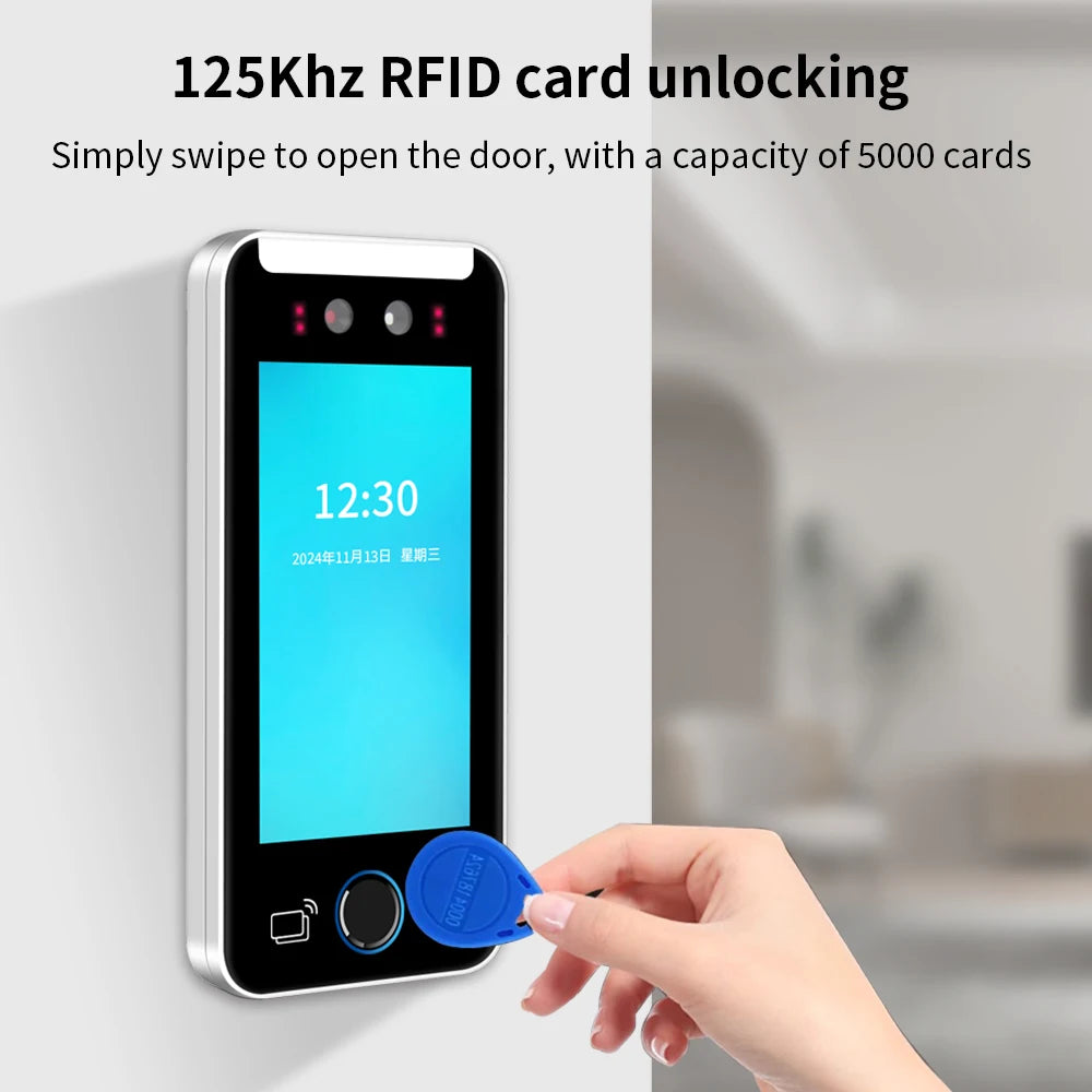 5 inch Touch Screen Server WIFI Tuya Face Recognition Fingerprint Access Control With RFID Reader Face Time Attendance Machine - GilloServ