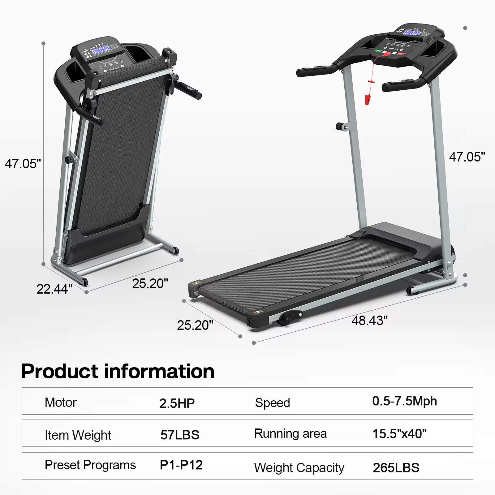 Home Folding Treadmill Portable Electric Fitness Equipment Pulse Sensor Curve Design Maximum 120kg - GilloServ
