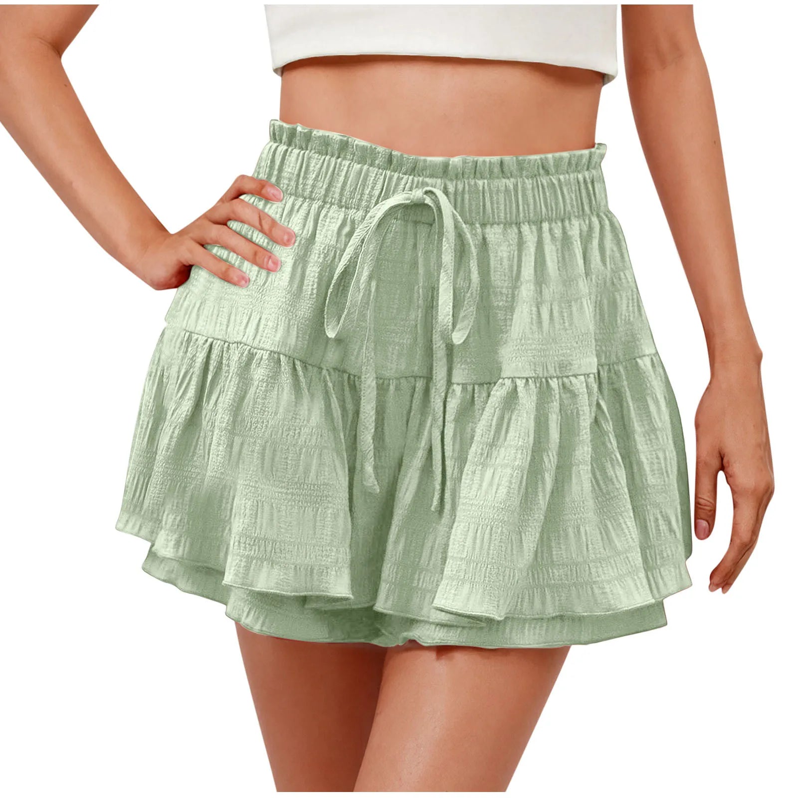 Folds Solid Color Sport Yoga Beach shorts/Skirt High Waist - GilloServ
