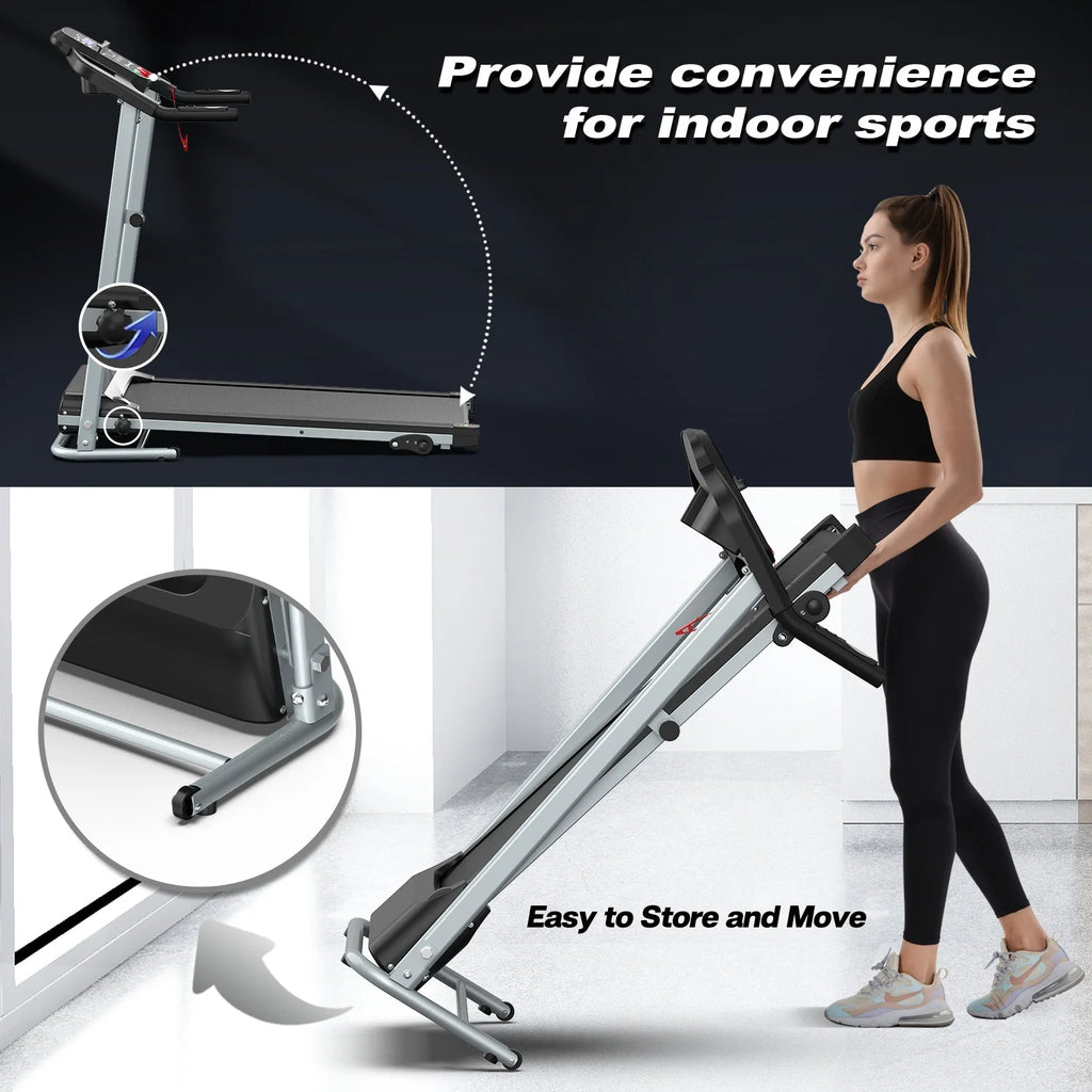 Home Folding Treadmill Portable Electric Fitness Equipment Pulse Sensor Curve Design Maximum 120kg - GilloServ