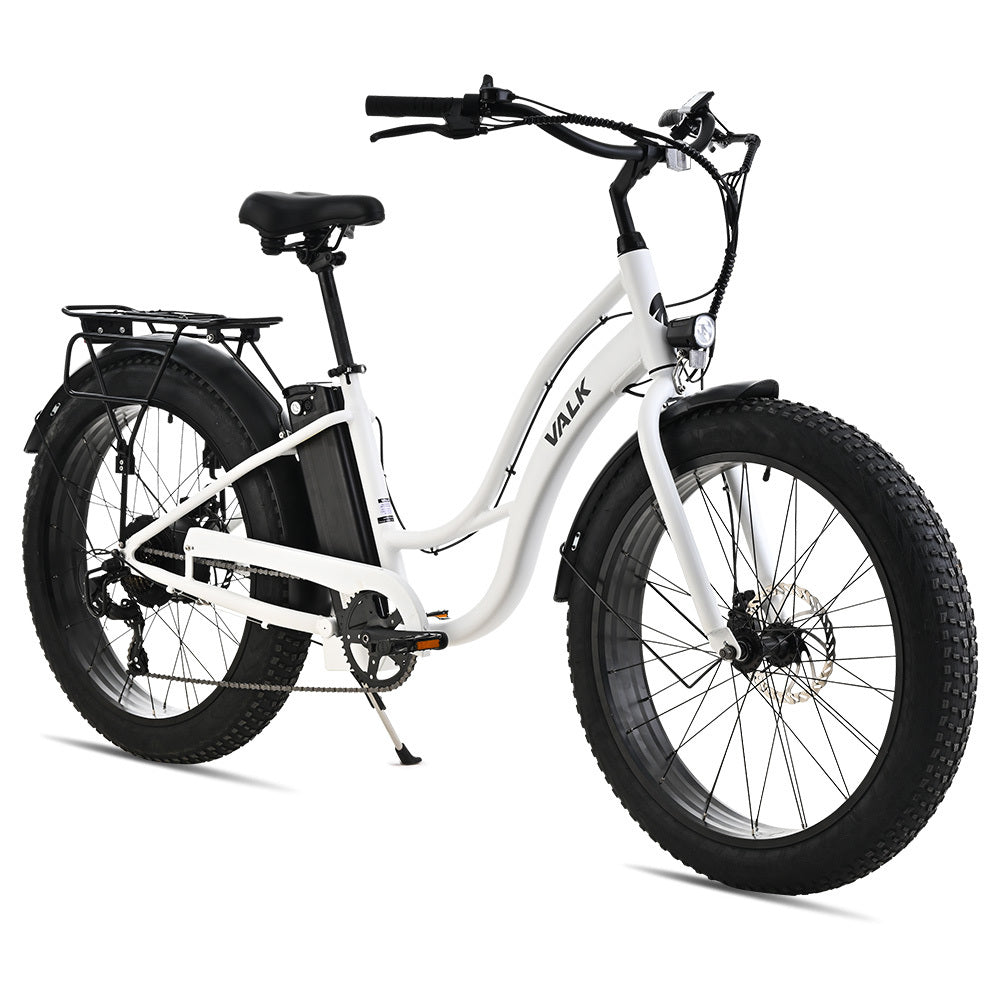 NNEMB Electric Fat Tyre Cruiser Bike, with Throttle, Step-Through eBike, White-0