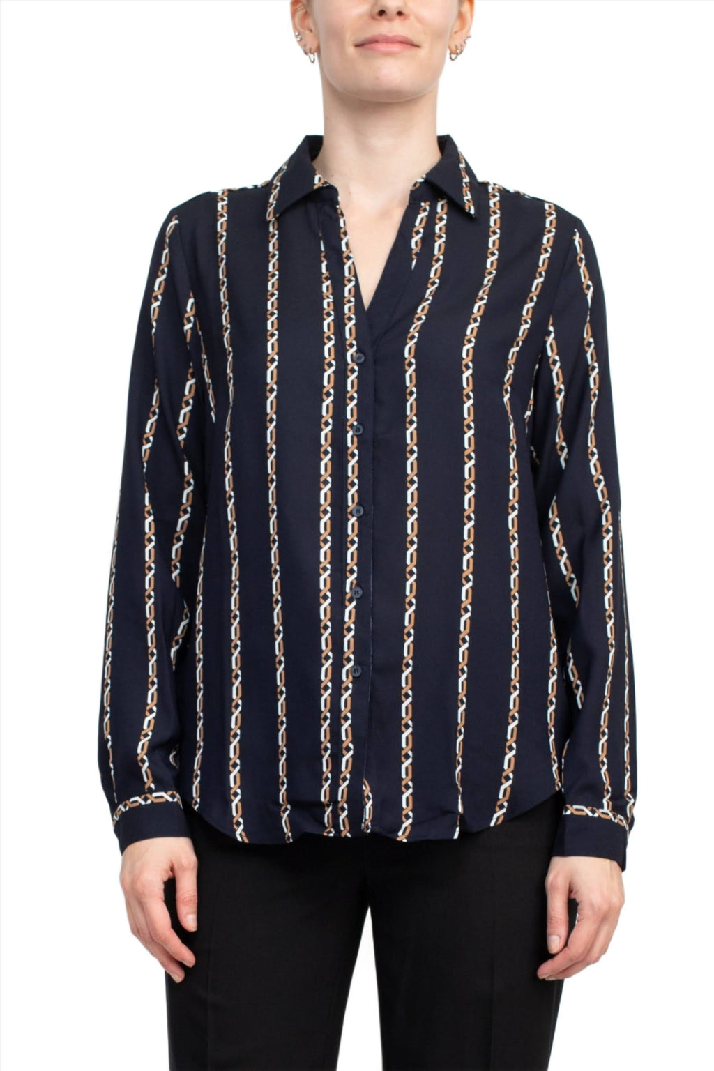 Joan Vass NY Collared V-Neck Button Down Button