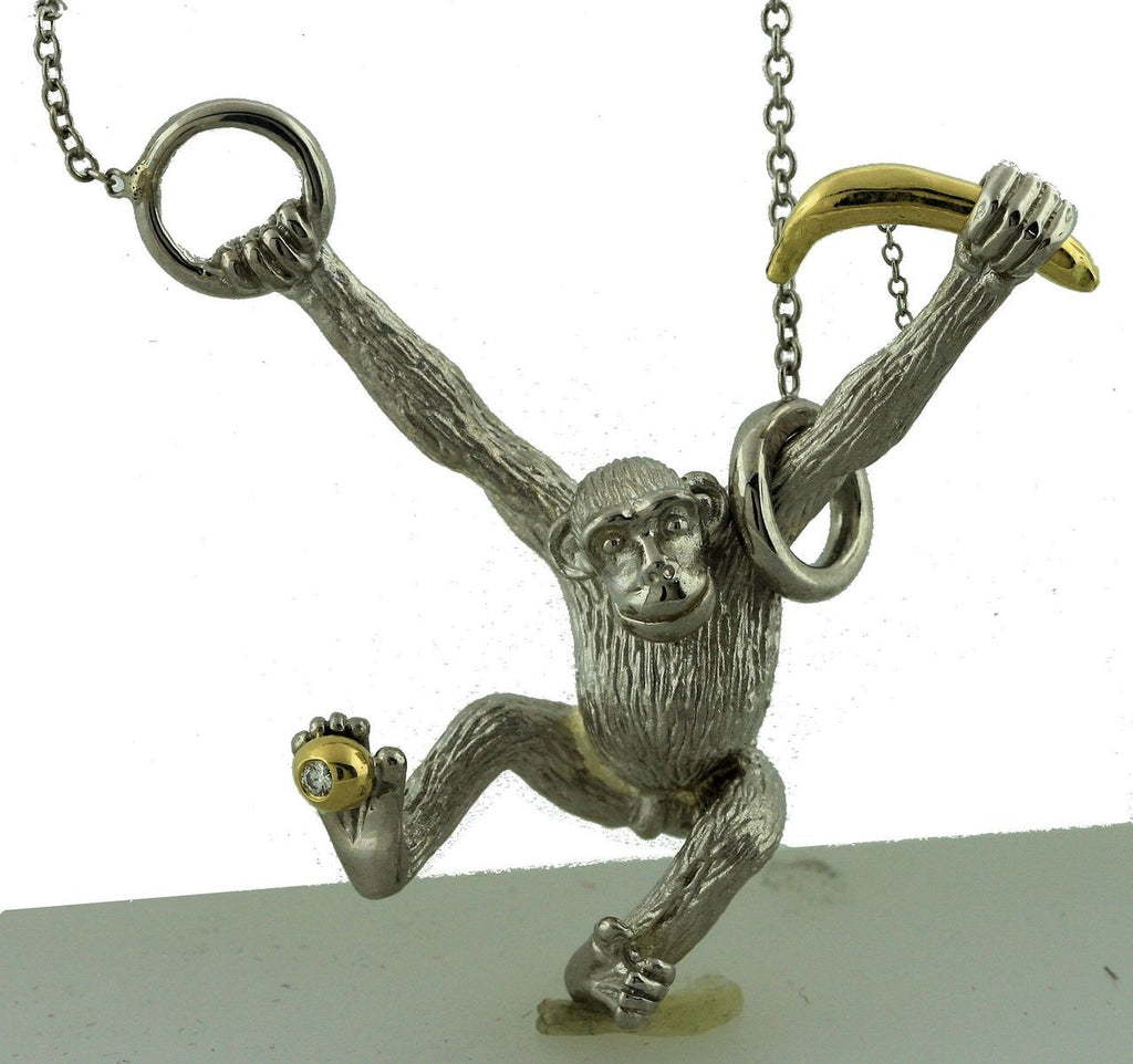 Drop the Banana- Chimp necklace- Sterling Silver- 18K gold plate banana & diamond dot-4