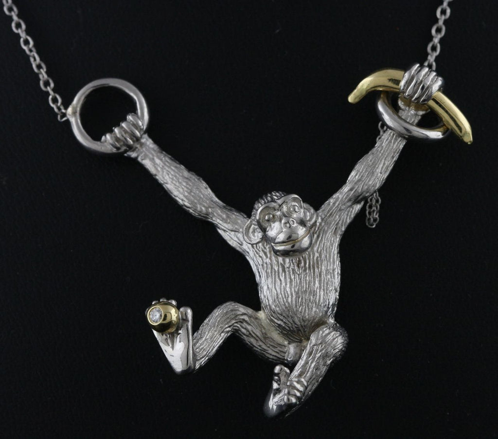 Drop the Banana- Chimp necklace- Sterling Silver- 18K gold plate banana & diamond dot-10