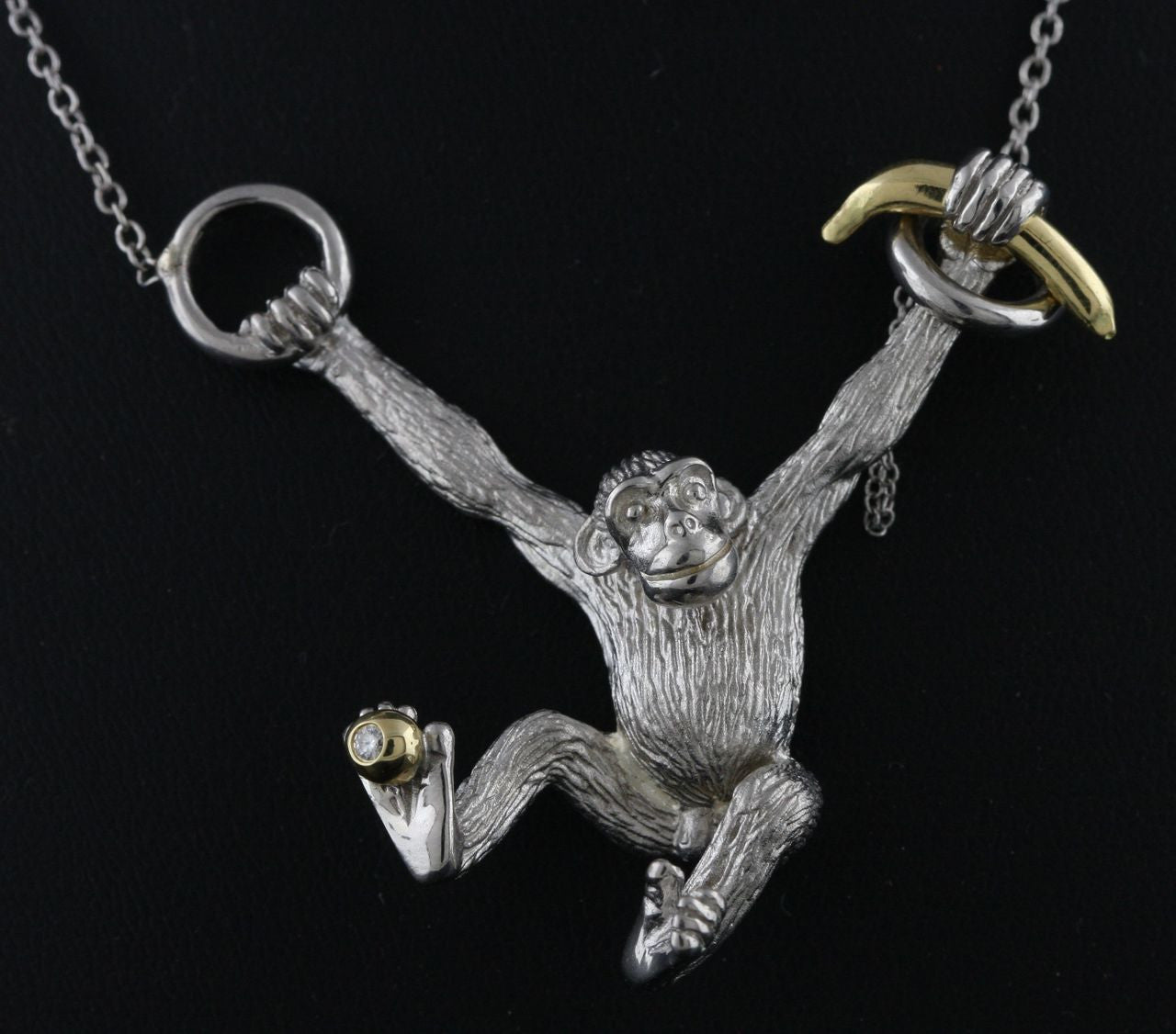 Drop the Banana- Chimp necklace- Sterling Silver- 18K gold plate banana & diamond dot-10