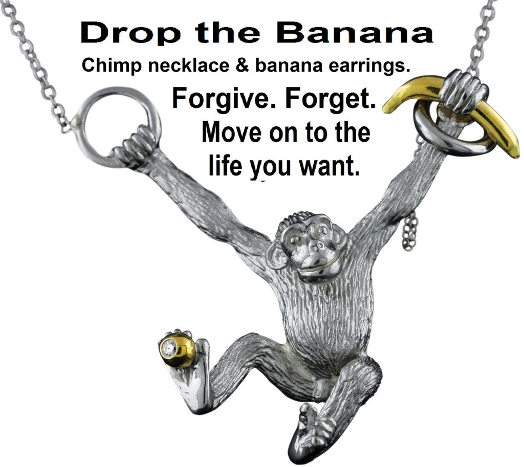 Drop the Banana- Chimp necklace- Sterling Silver- 18K gold plate banana & diamond dot-8