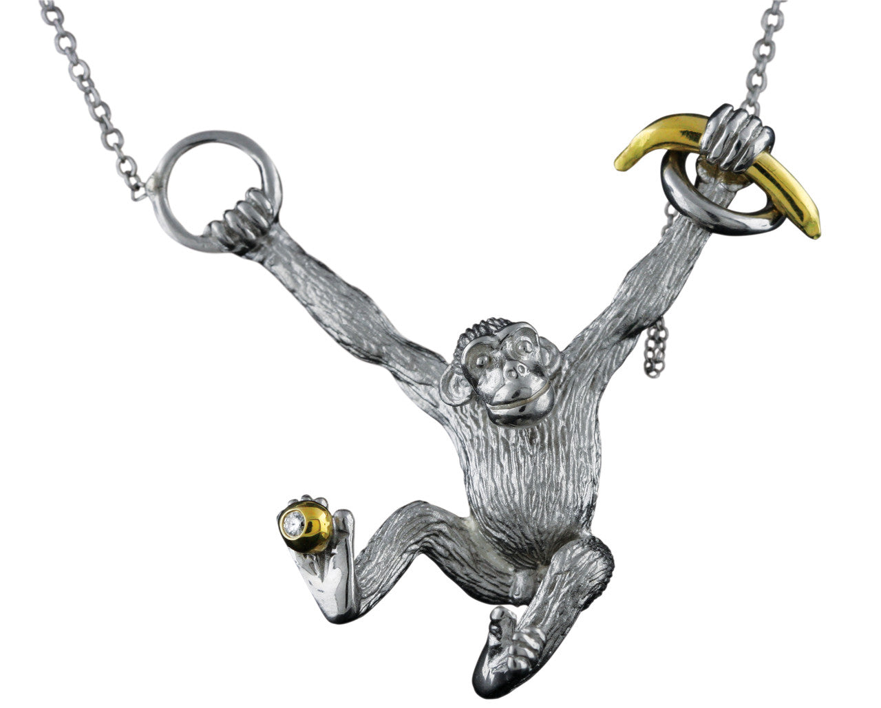 Drop the Banana- Chimp necklace- Sterling Silver- 18K gold plate banana & diamond dot-9