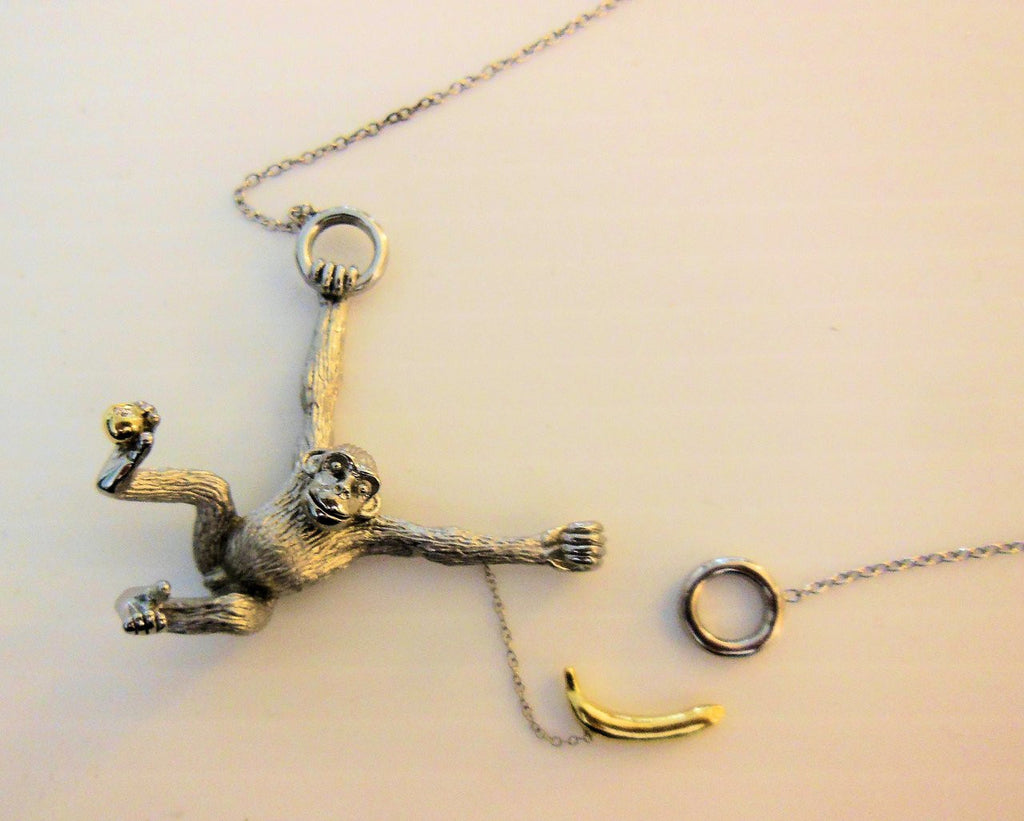 Drop the Banana- Chimp necklace- Sterling Silver- 18K gold plate banana & diamond dot-5