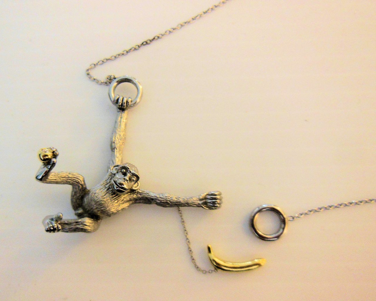 Drop the Banana- Chimp necklace- Sterling Silver- 18K gold plate banana & diamond dot-5