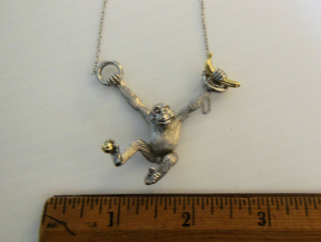 Drop the Banana- Chimp necklace- Sterling Silver- 18K gold plate banana & diamond dot-6