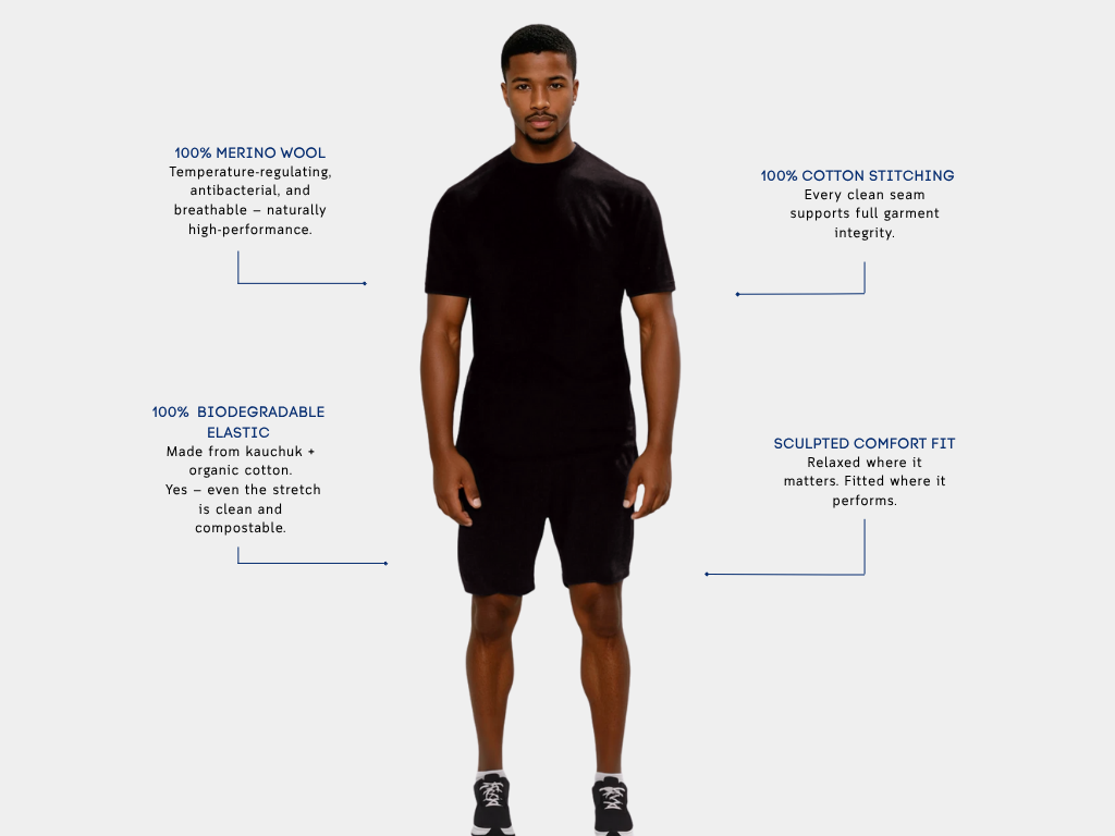 Men's Merino Wool Sports Shorts - Black