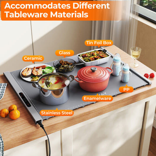 Rollable Food Warming Mat Portable Electric Tray With Even Heating Gray