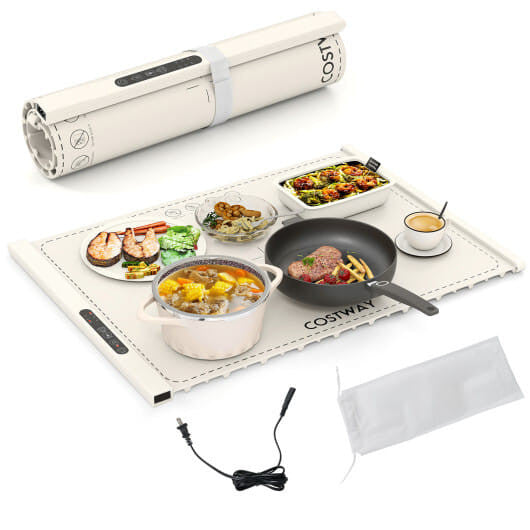 Rollable Food Warming Mat Portable Electric Tray With Even Heating Gray
