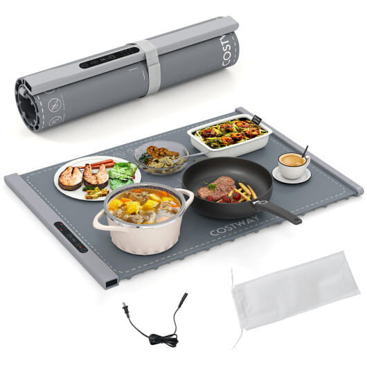 Rollable Food Warming Mat Portable Electric Tray With Even Heating Gray