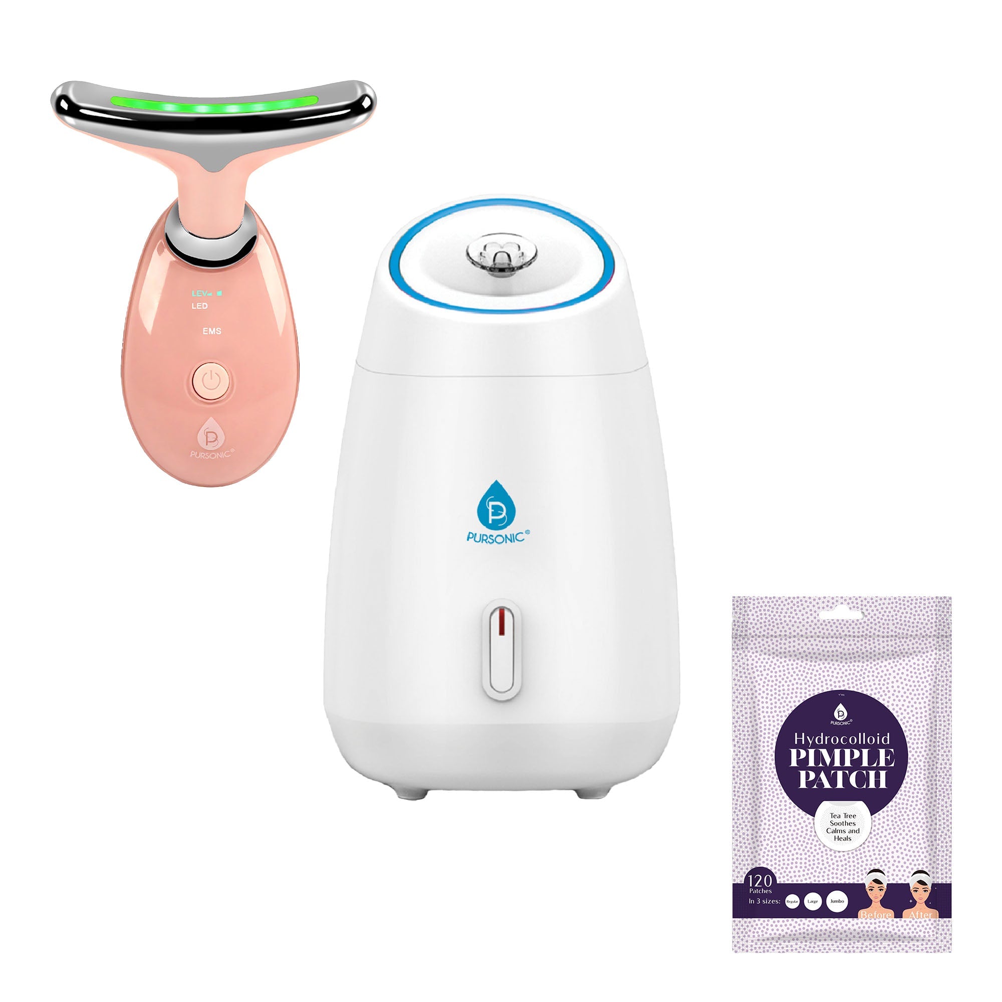 Complete Home Facial Spa Bundle//Facial Steamer//7-in-1 LED Light Therapy Device//Hydrocolloid Pimple Patches