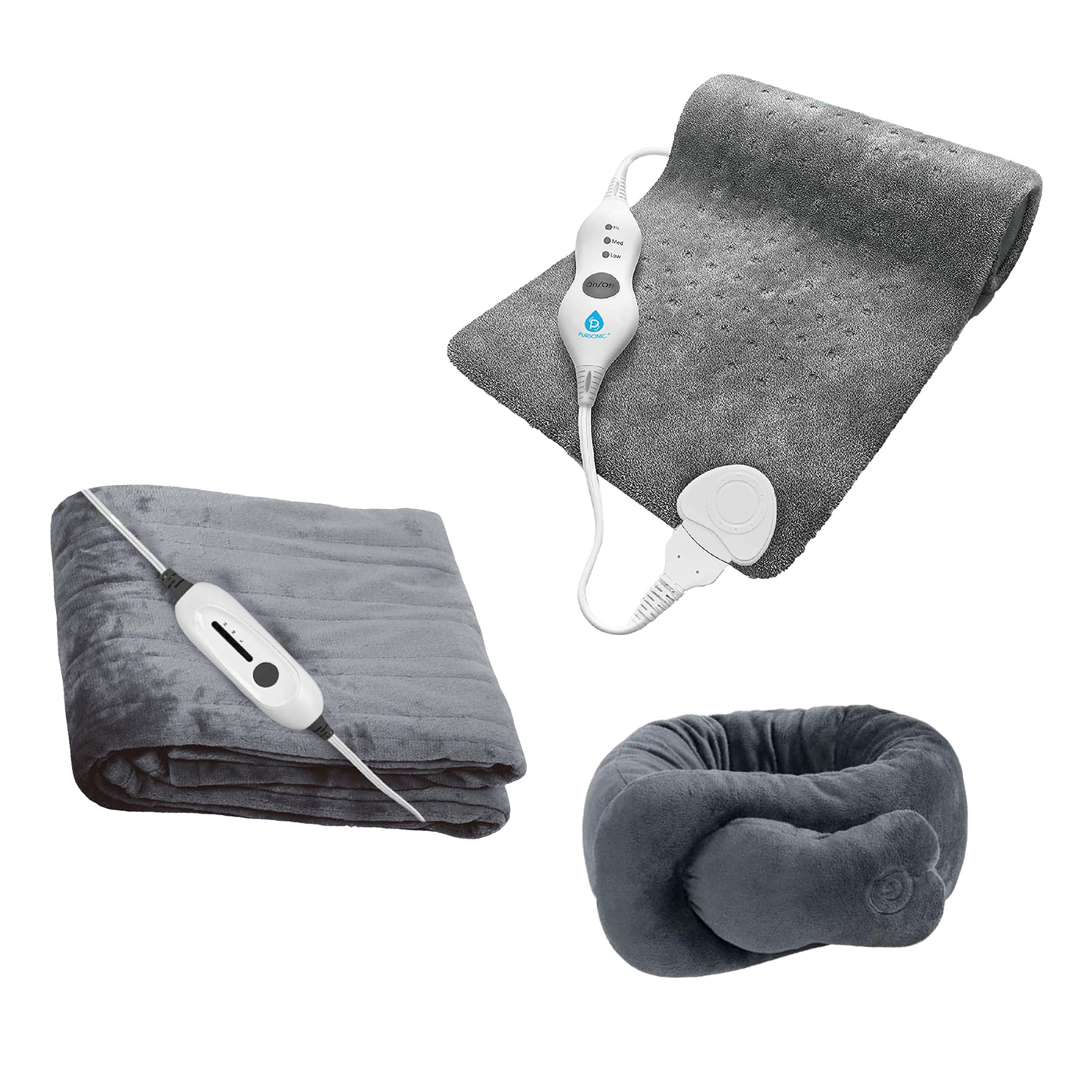 Total Warmth & Comfort Bundle – Includes Electric Soft Microplush Heated Blanket Shoulder Massaging Wrap - GilloServ