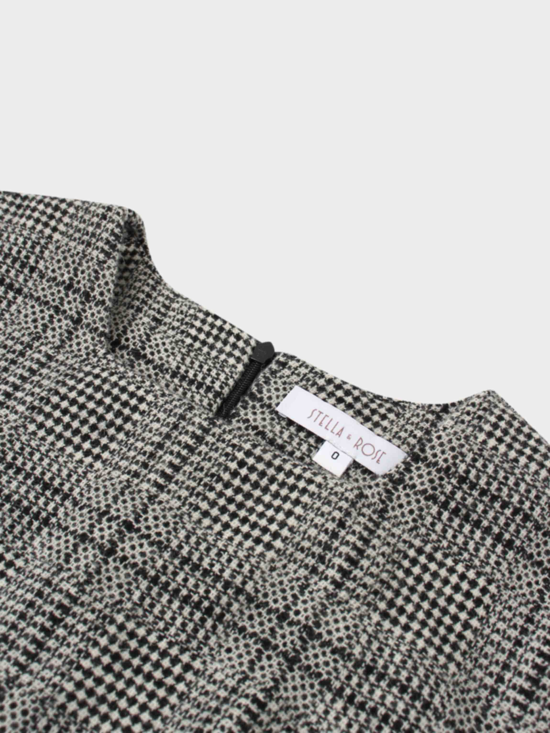 Front Pleat Square Neck Dress-Black/White Plaid-3