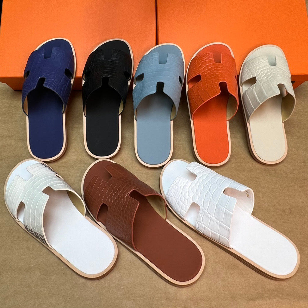 Men's Slippers , Crocodile Skin Leather Slippers - GilloServ