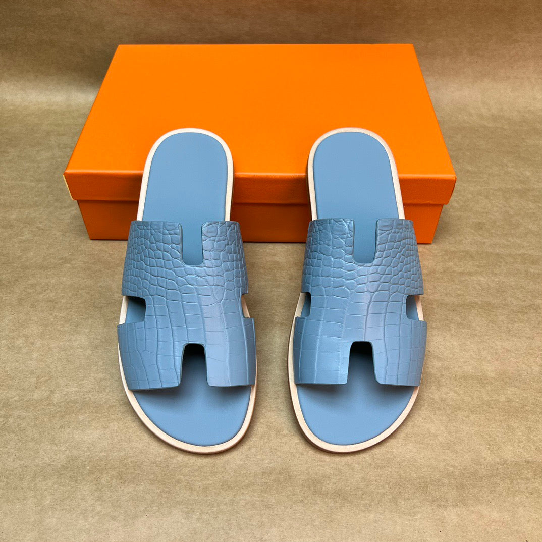 Men's Slippers , Crocodile Skin Leather Slippers - GilloServ