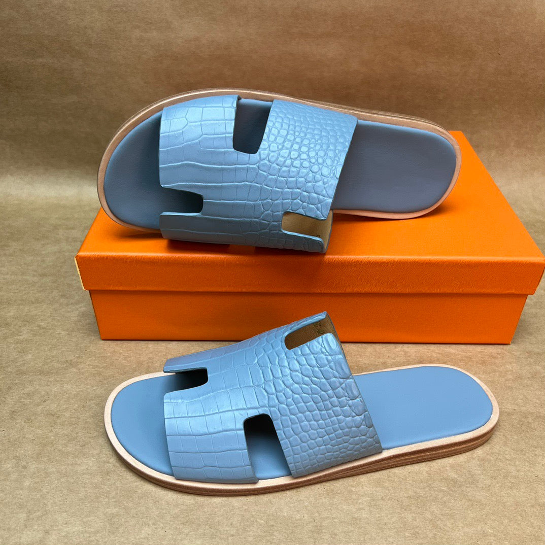Men's Slippers , Crocodile Skin Leather Slippers - GilloServ